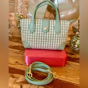 Stoney Clover Lane Cherry on TopPouchette Crossbody Bag in Mint Green Tweed